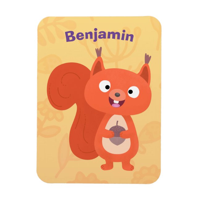 Happy cute red squirrel cartoon illustration magnet (Vertical)