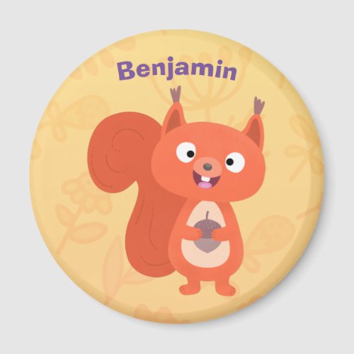 Happy cute red squirrel cartoon illustration magnet