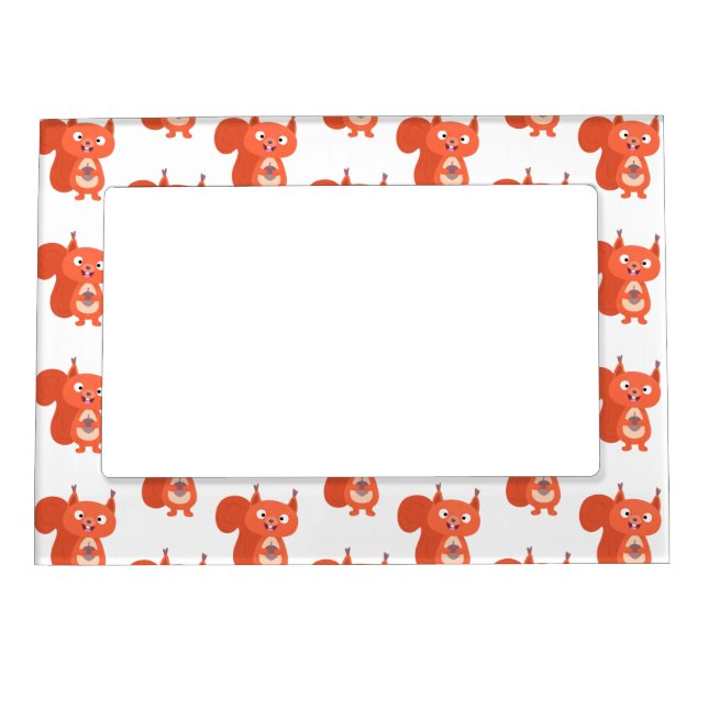 Happy cute red squirrel cartoon illustration magnetic frame (Front)