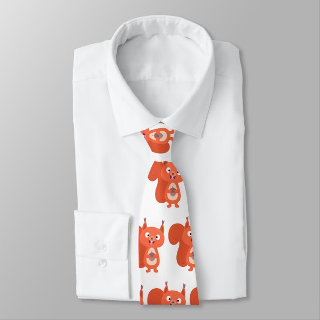 Happy cute red squirrel cartoon illustration neck tie (Tied)