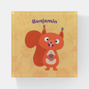 Happy cute red squirrel cartoon illustration paperweight
