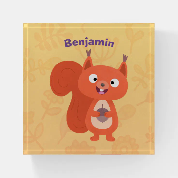 Happy cute red squirrel cartoon illustration paperweight | Zazzle