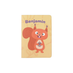 Happy cute red squirrel cartoon illustration passport holder