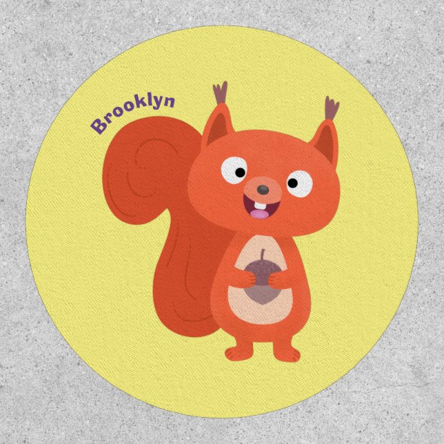 Happy cute red squirrel cartoon illustration patch (Front)
