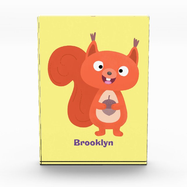 Happy cute red squirrel cartoon illustration photo block (Front)