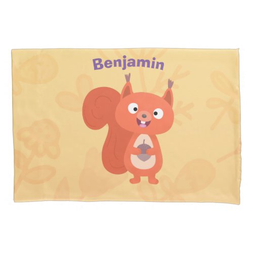 Happy cute red squirrel cartoon illustration pillow case