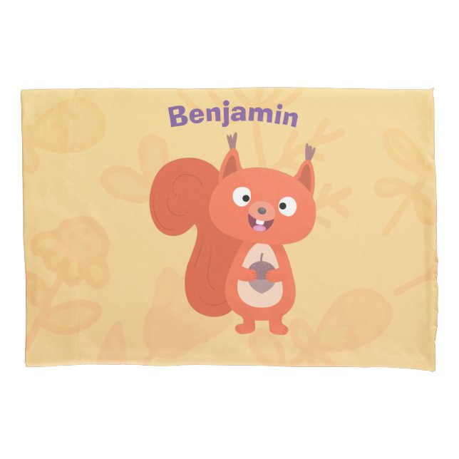 Happy cute red squirrel cartoon illustration pillow case (Front)