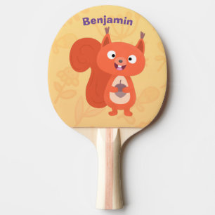 Happy cute red squirrel cartoon illustration ping pong paddle