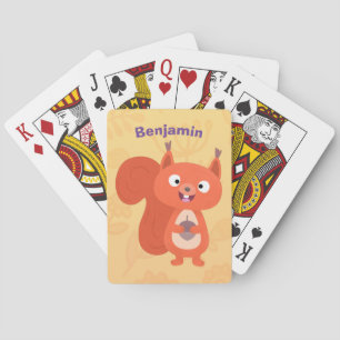 Happy cute red squirrel cartoon illustration poker cards