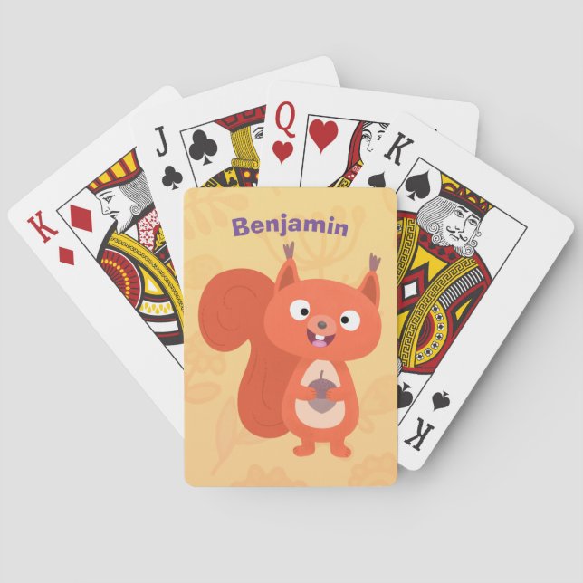 Happy cute red squirrel cartoon illustration poker cards (Back)
