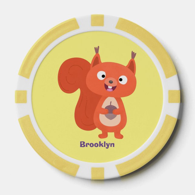 Happy cute red squirrel cartoon illustration poker chips (Front)
