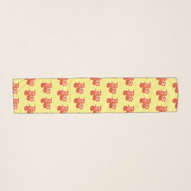 Happy cute red squirrel cartoon illustration scarf (Front (Horizontal))