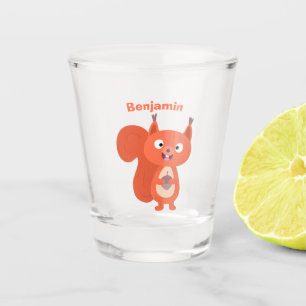 Happy cute red squirrel cartoon illustration shot glass