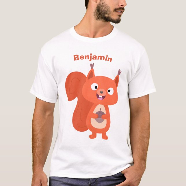 Happy cute red squirrel cartoon illustration T-Shirt (Front)