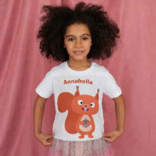 Happy cute red squirrel cartoon illustration T-Shirt