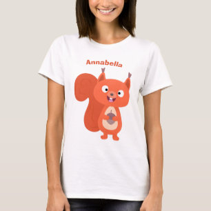 Happy cute red squirrel cartoon illustration T-Shirt
