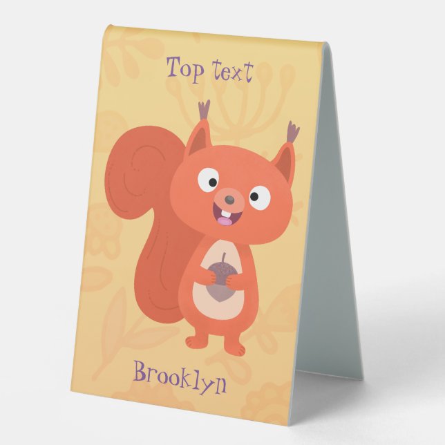Happy cute red squirrel cartoon illustration table tent (Front)