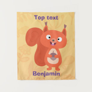 Happy cute red squirrel cartoon illustration tapestry