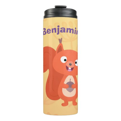 Happy cute red squirrel cartoon illustration thermal tumbler