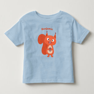 Happy cute red squirrel cartoon illustration toddler t-shirt