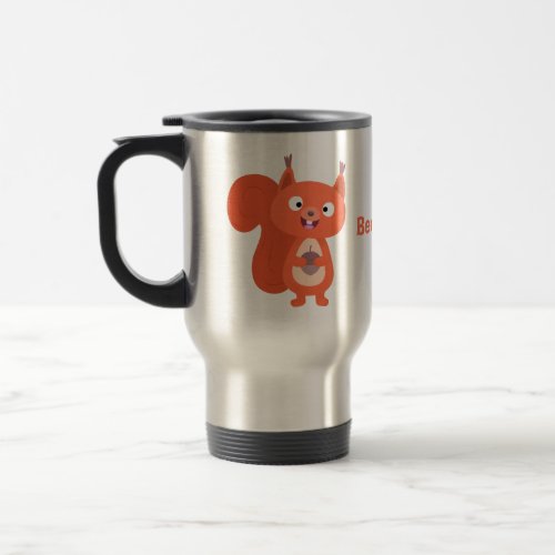 Happy cute red squirrel cartoon illustration travel mug