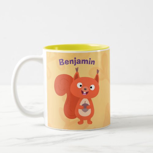 Happy cute red squirrel cartoon illustration Two_Tone coffee mug