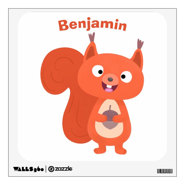 Happy cute red squirrel cartoon illustration wall decal (Front)