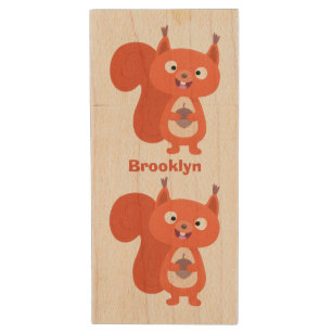 Happy cute red squirrel cartoon illustration wood flash drive