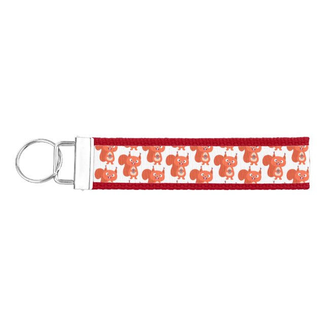 Happy cute red squirrel cartoon illustration wrist keychain (Keys on Left)