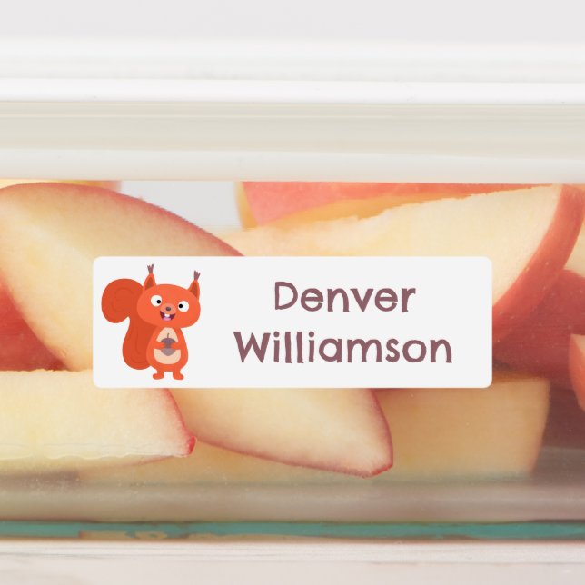 Happy cute red squirrel cartoon personalized labels (Affixed)