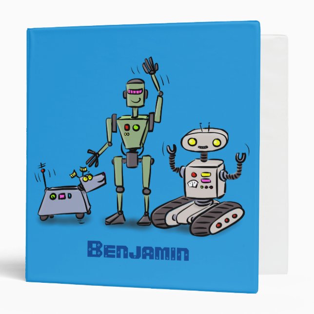 Happy cute robots trio cartoon 3 ring binder (Front/Inside)