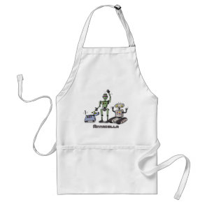 Happy cute robots trio cartoon adult apron