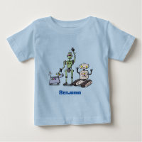 Happy cute robots trio cartoon