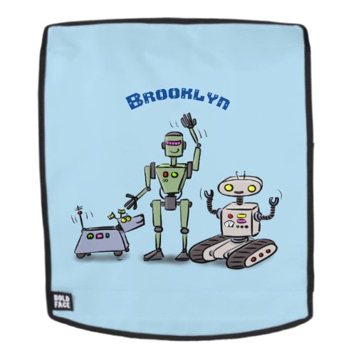 Happy cute robots trio cartoon backpack