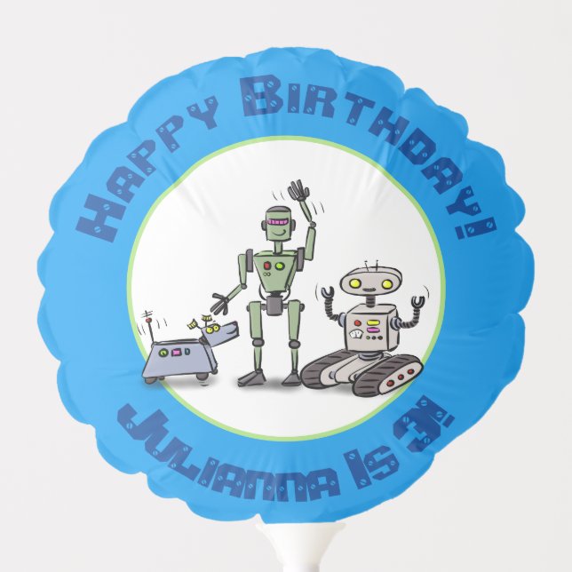 Happy cute robots trio cartoon balloon (Front)
