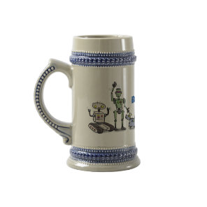 Happy cute robots trio cartoon beer stein