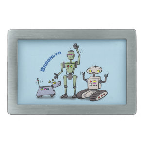 Happy cute robots trio cartoon belt buckle