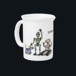 Happy cute robots trio cartoon beverage pitcher<br><div class="desc">Happy cute robots trio cartoon. Robots are cool!</div>