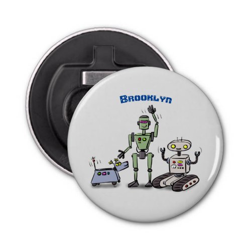 Happy cute robots trio cartoon bottle opener