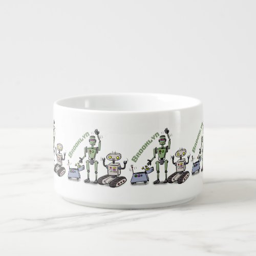 Happy cute robots trio cartoon bowl