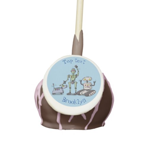 Happy cute robots trio cartoon cake pops