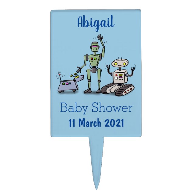 Happy cute robots trio cartoon cake topper (Front)