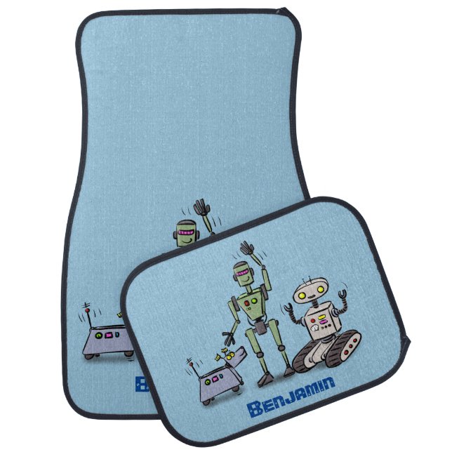 Happy cute robots trio cartoon car floor mat (Set)