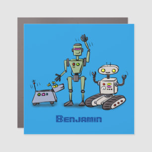 Happy cute robots trio cartoon car magnet