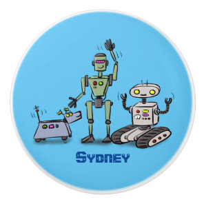 Happy cute robots trio cartoon ceramic knob
