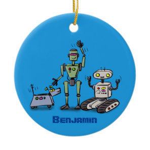 Happy cute robots trio cartoon ceramic ornament