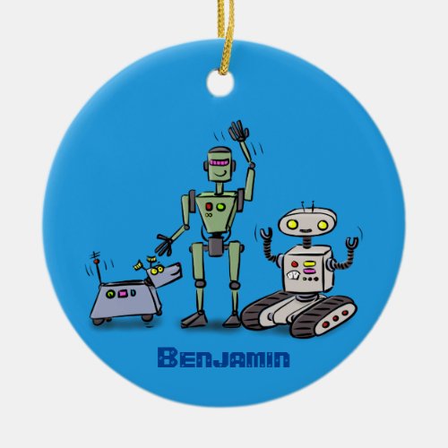 Happy cute robots trio cartoon ceramic ornament