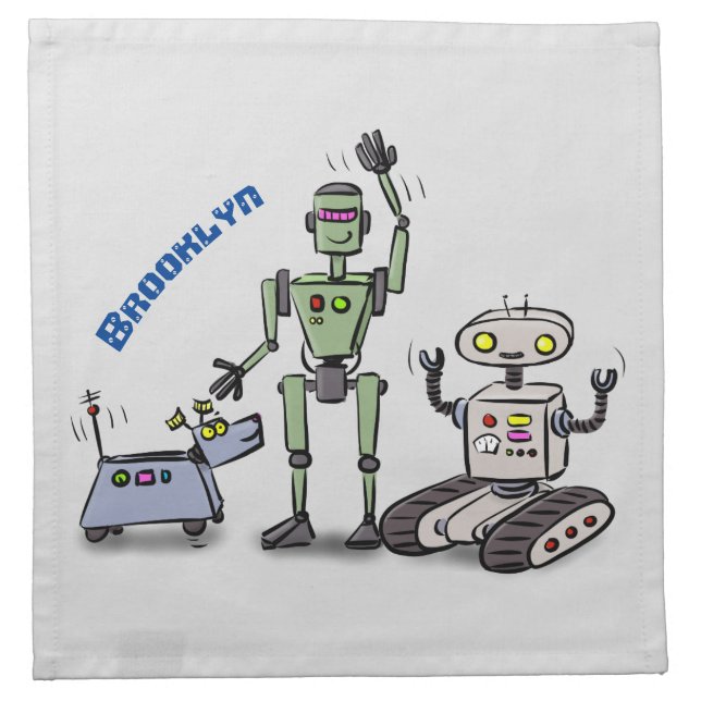 Happy cute robots trio cartoon cloth napkin (Front)