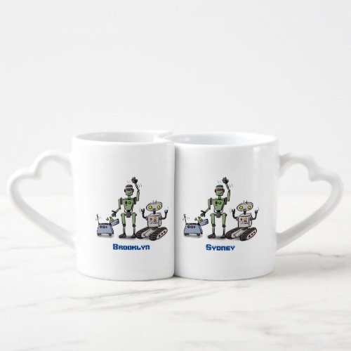 Happy cute robots trio cartoon coffee mug set