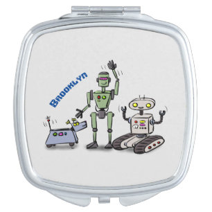 Happy cute robots trio cartoon compact mirror
